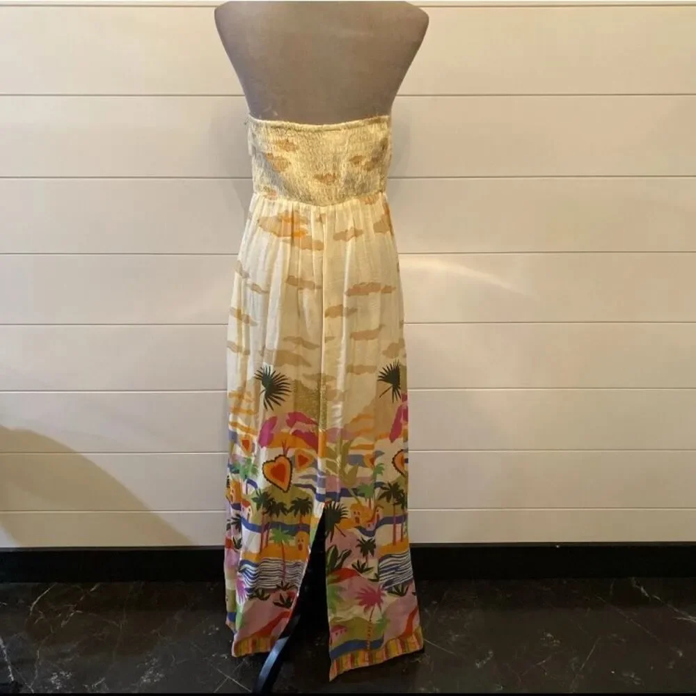 True Destinations Maxi Dress Palm Scenic Strapless Coverup Tropical Women M New - Picture 6 of 10